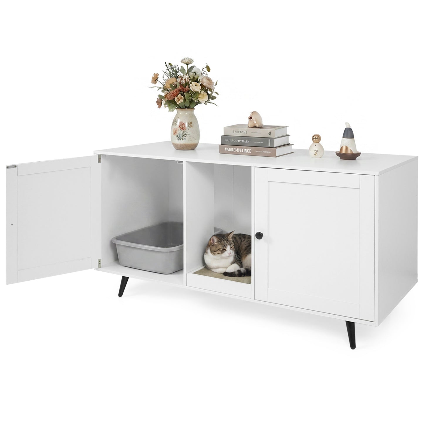 Double Cat Litter Box Enclosure, White