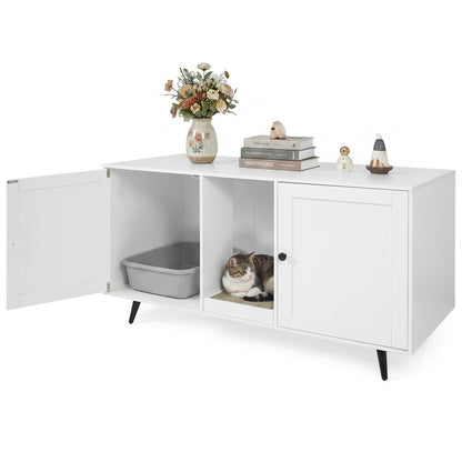 Double Cat Litter Box Enclosure, White