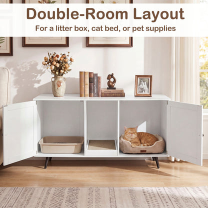 Double Cat Litter Box Enclosure, White
