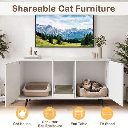 Double Cat Litter Box Enclosure, White
