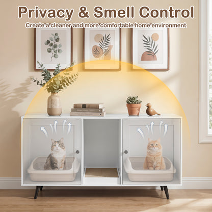 Double Cat Litter Box Enclosure, White