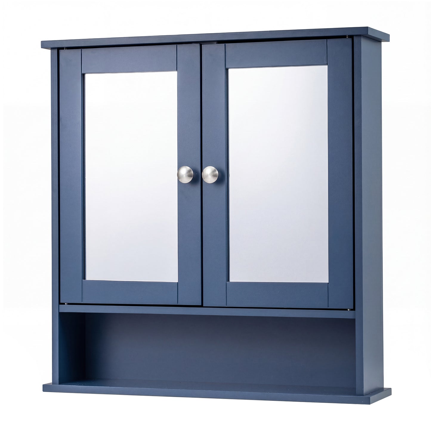 Double Door Wall-Mounted Bathroom Mirror Cabinet with Storage Shelf, Blue