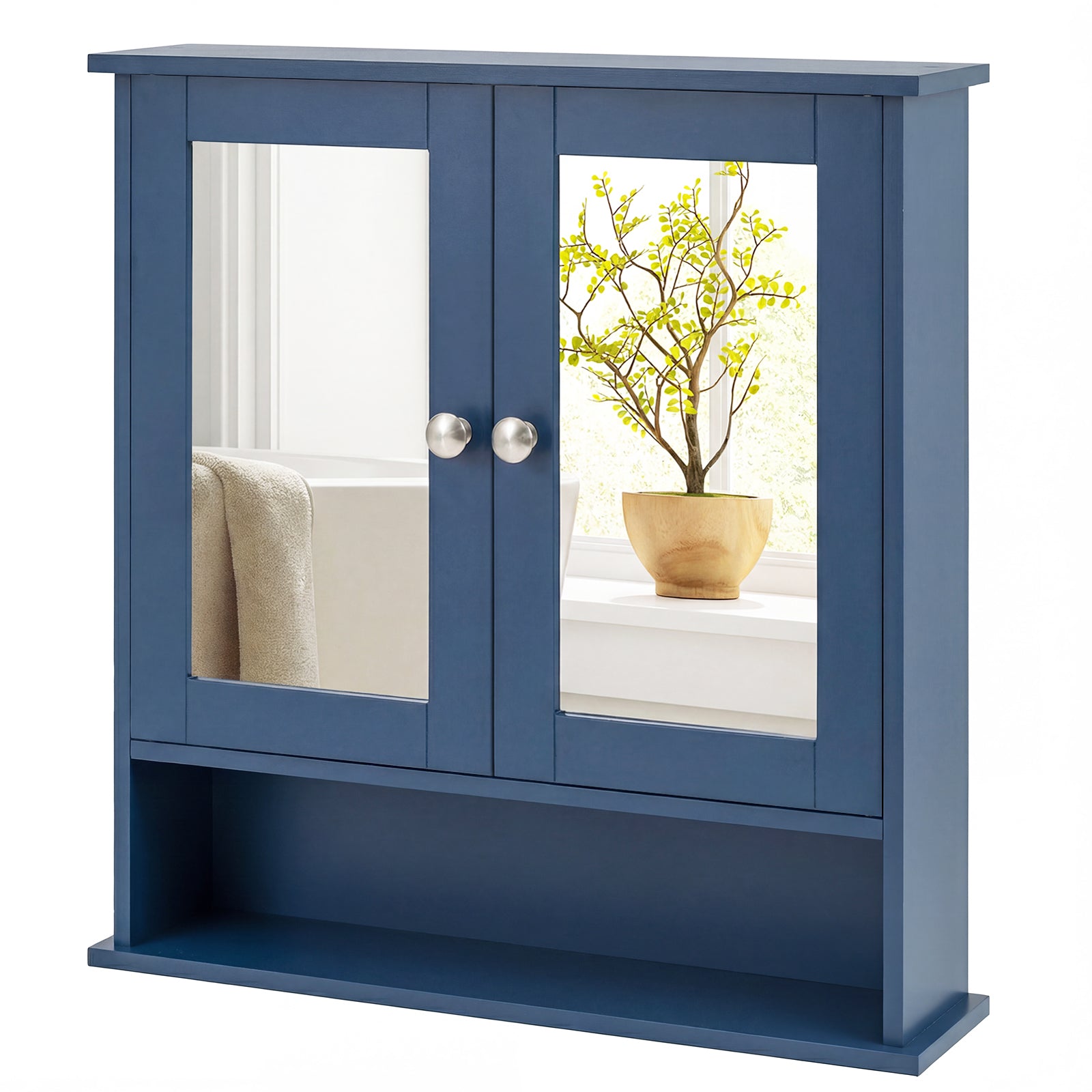 Double Door Wall-Mounted Bathroom Mirror Cabinet with Storage Shelf, Blue Wall Cabinets at Gallery Canada