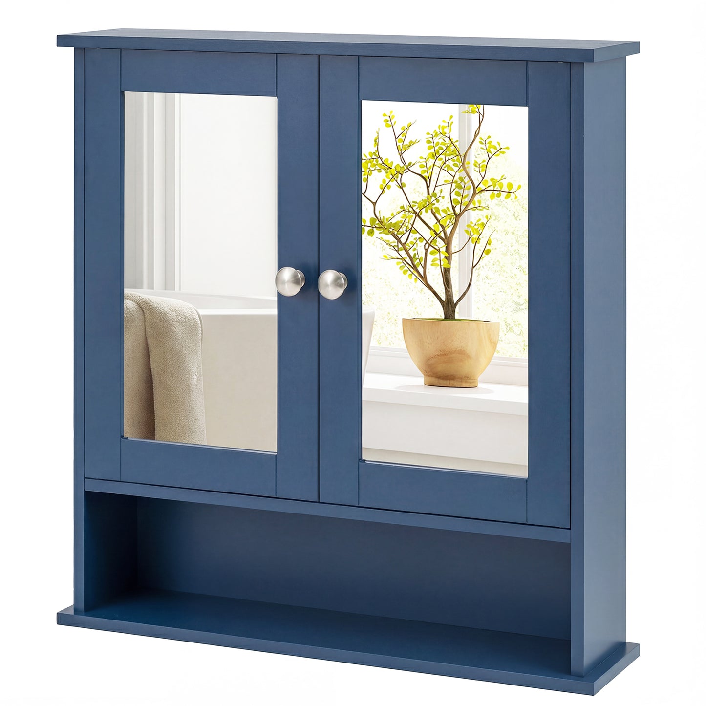 Double Door Wall-Mounted Bathroom Mirror Cabinet with Storage Shelf, Blue Wall Cabinets at Gallery Canada