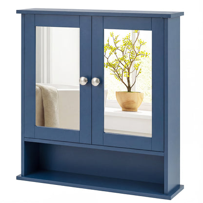 Double Door Wall-Mounted Bathroom Mirror Cabinet with Storage Shelf, Blue Wall Cabinets at Gallery Canada