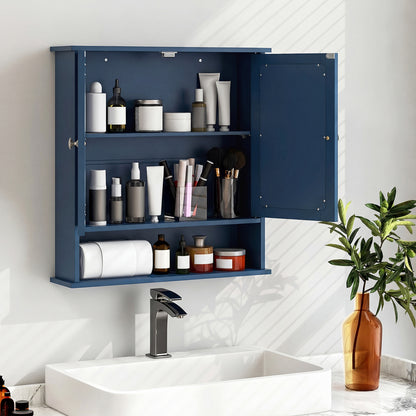 Double Door Wall-Mounted Bathroom Mirror Cabinet with Storage Shelf, Blue Wall Cabinets at Gallery Canada