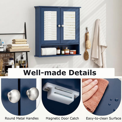 Double Door Wall-Mounted Bathroom Mirror Cabinet with Storage Shelf, Blue Wall Cabinets at Gallery Canada