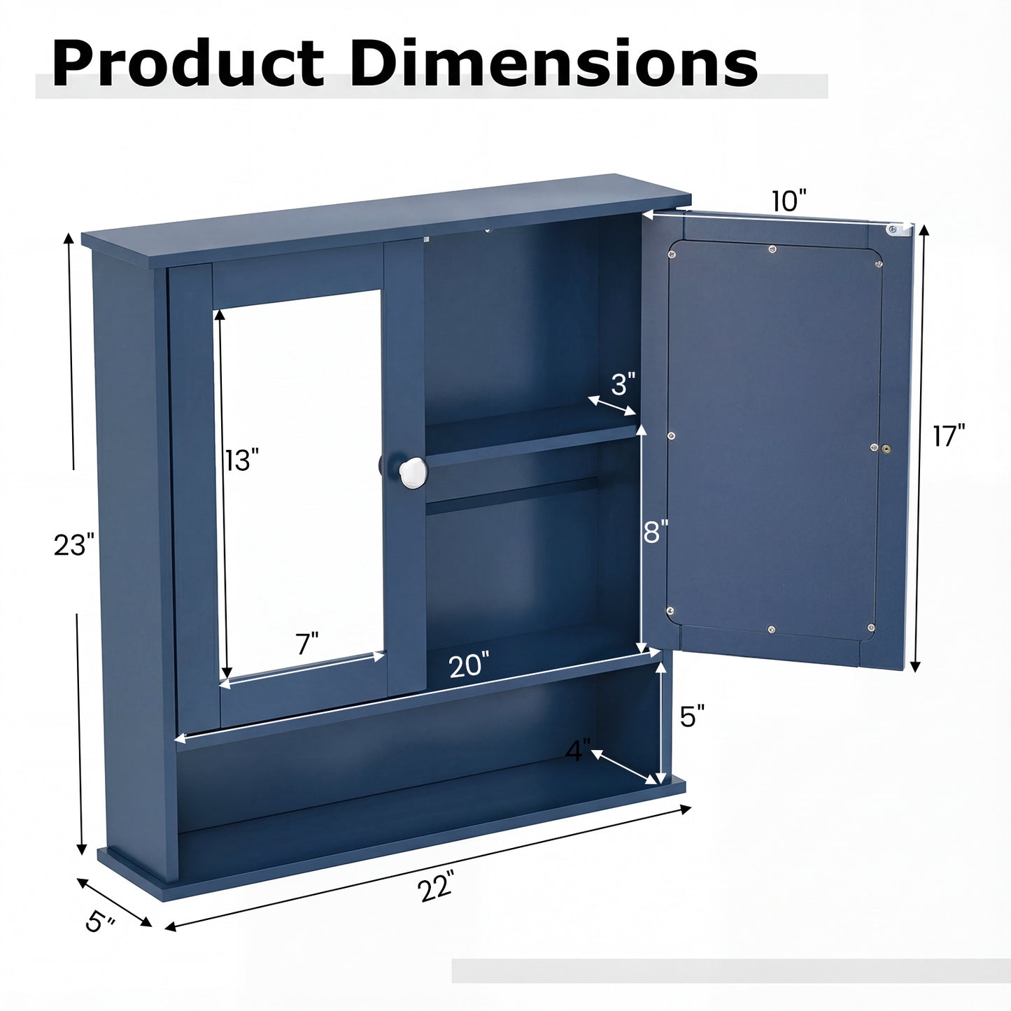 Double Door Wall-Mounted Bathroom Mirror Cabinet with Storage Shelf, Blue Wall Cabinets at Gallery Canada