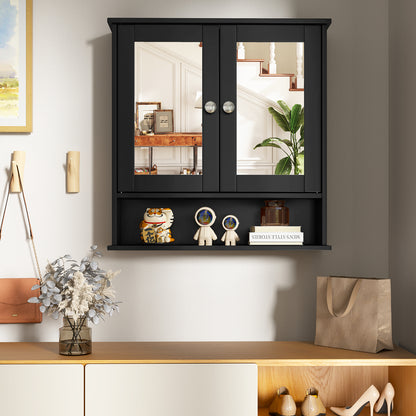 Double Door Wall Mounted Bathroom Mirror Cabinet With Storage Shelf, Black Wall Cabinets at Gallery Canada