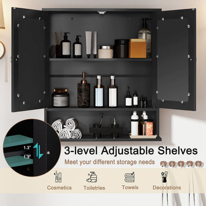 Double Door Wall Mounted Bathroom Mirror Cabinet With Storage Shelf, Black Wall Cabinets at Gallery Canada