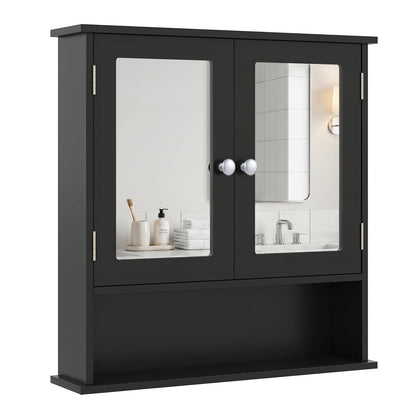 Double Door Wall Mounted Bathroom Mirror Cabinet With Storage Shelf, Black Wall Cabinets at Gallery Canada