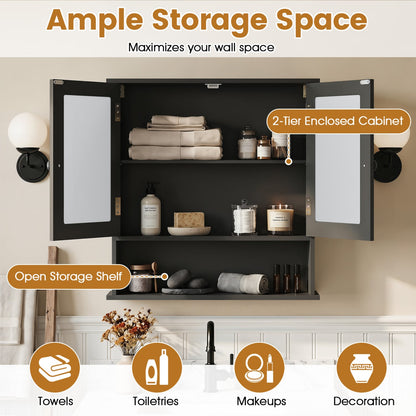 Double Door Wall Mounted Bathroom Mirror Cabinet With Storage Shelf, Black Wall Cabinets at Gallery Canada