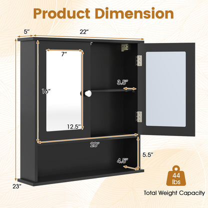 Double Door Wall Mounted Bathroom Mirror Cabinet With Storage Shelf, Black Wall Cabinets at Gallery Canada