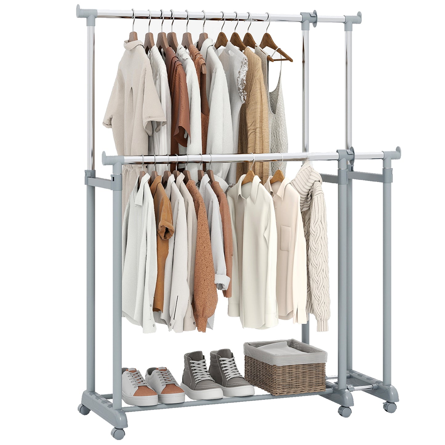 Double Rod Clothes Rack, Heavy-Duty Metal, Silver Clothing & Closet Storage at Gallery Canada