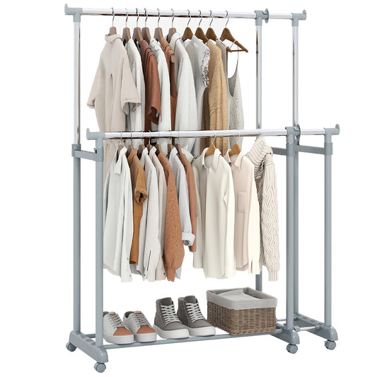 Double Rod Clothes Rack, Heavy-Duty Metal, Silver Clothing & Closet Storage Silver at Gallery Canada
