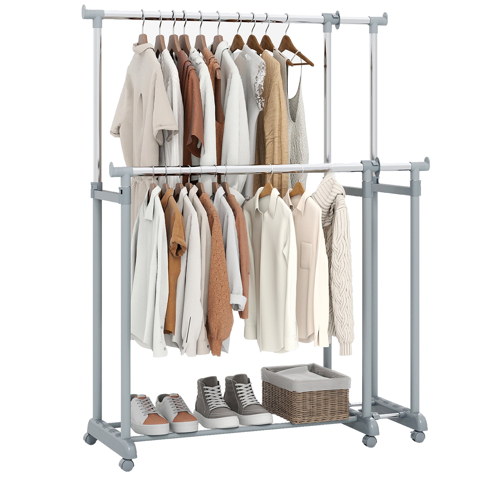 Double Rod Clothes Rack, Heavy-Duty Metal, Silver Clothing & Closet Storage Silver at Gallery Canada