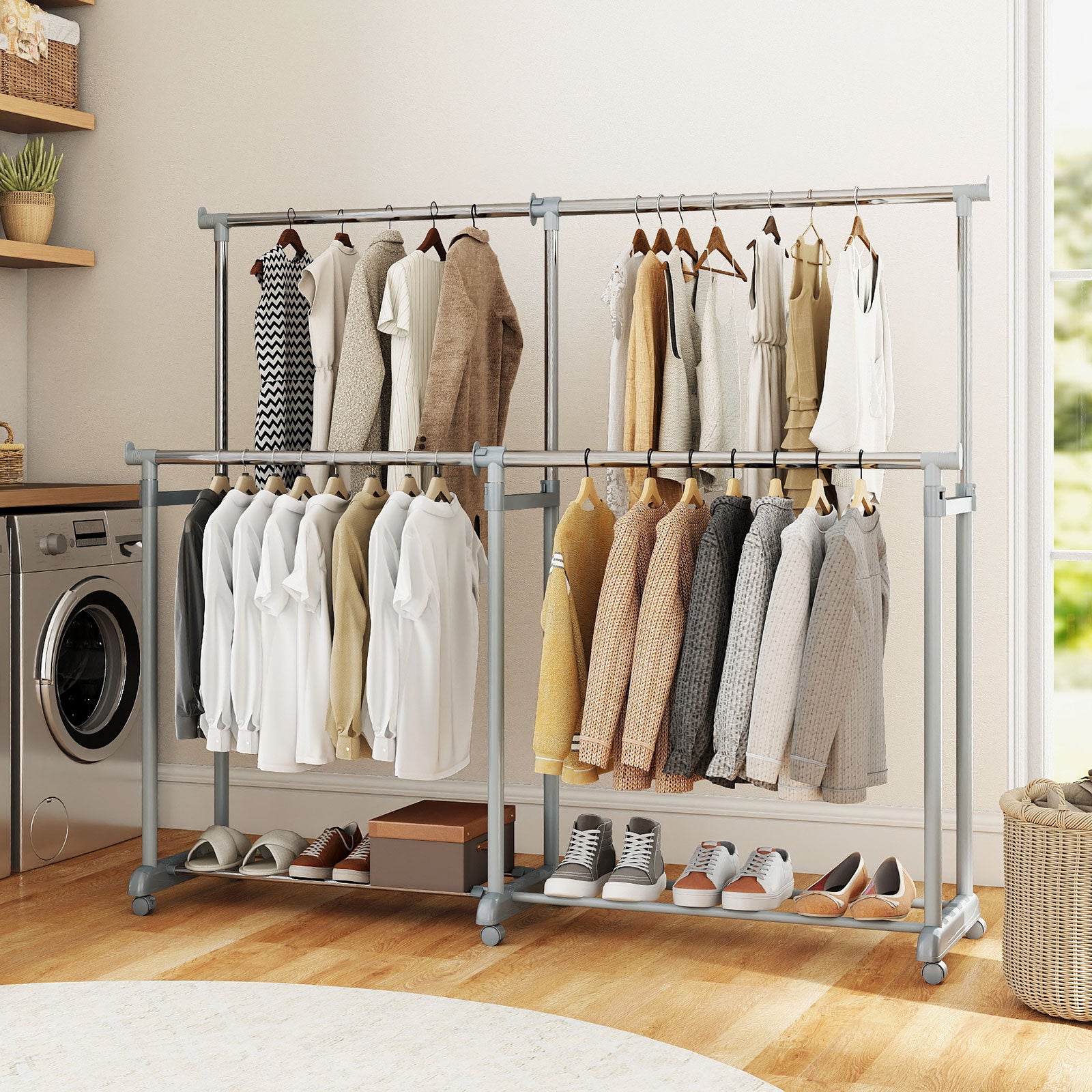 Double Rod Clothes Rack, Heavy-Duty Metal, Silver Clothing & Closet Storage at Gallery Canada