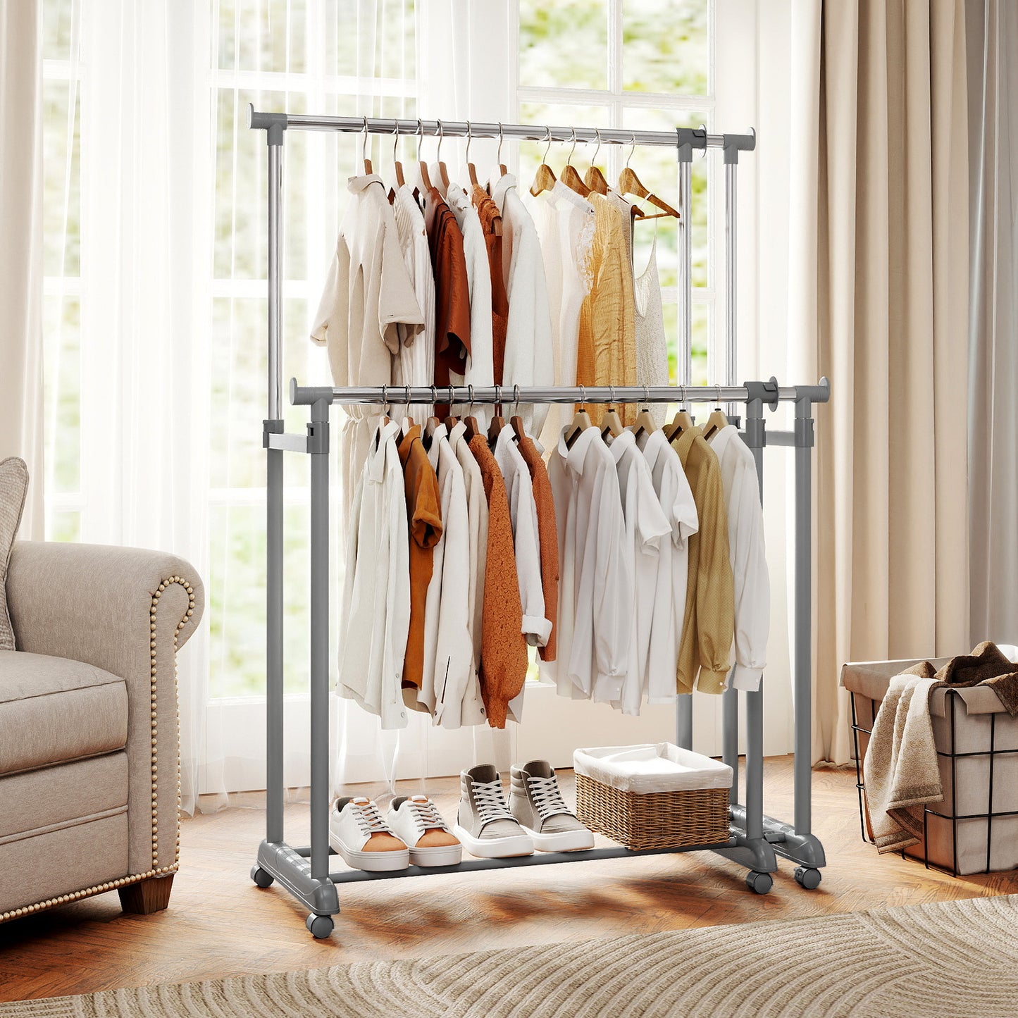 Double Rod Clothes Rack, Heavy-Duty Metal, Silver Clothing & Closet Storage at Gallery Canada