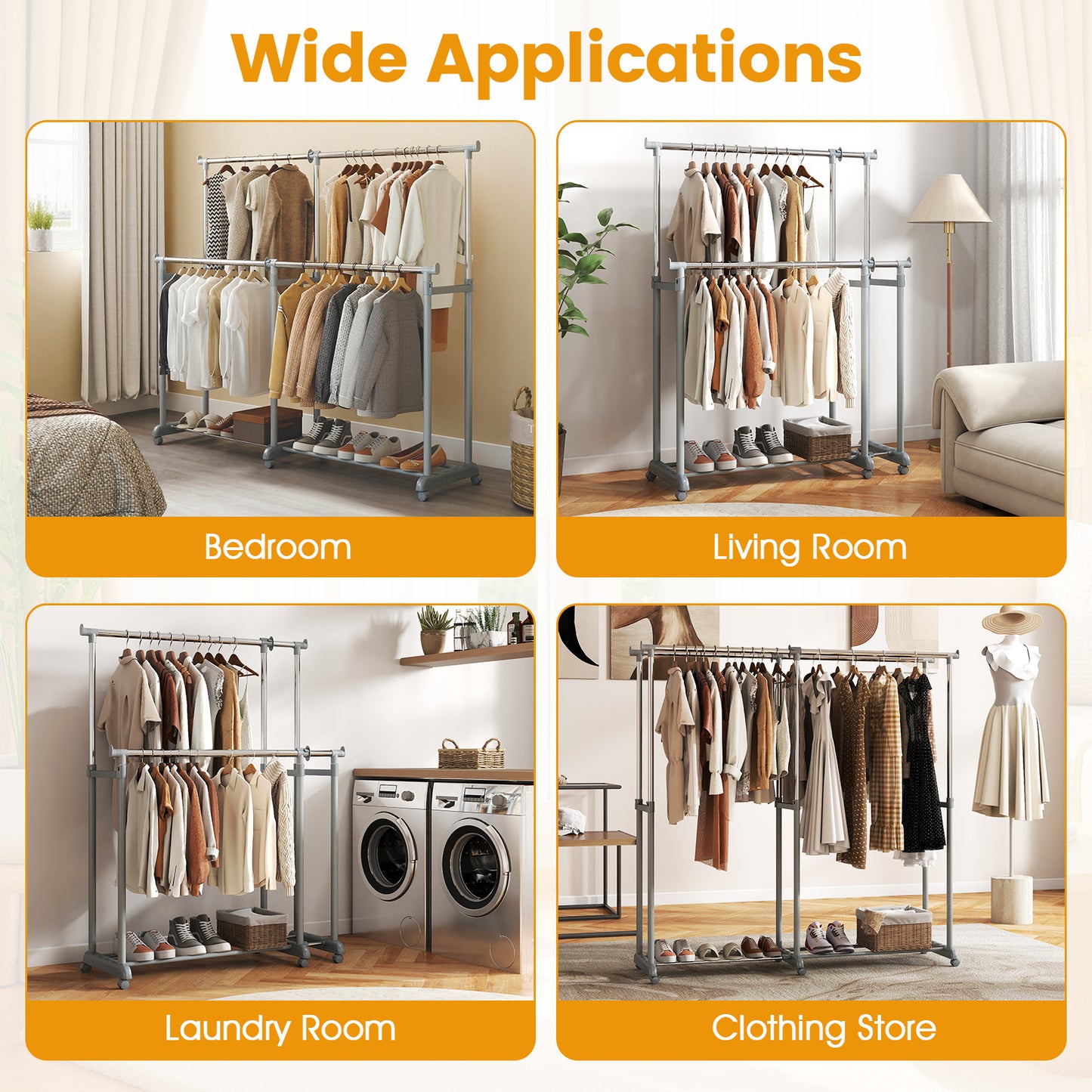 Double Rod Clothes Rack, Heavy-Duty Metal, Silver Clothing & Closet Storage at Gallery Canada