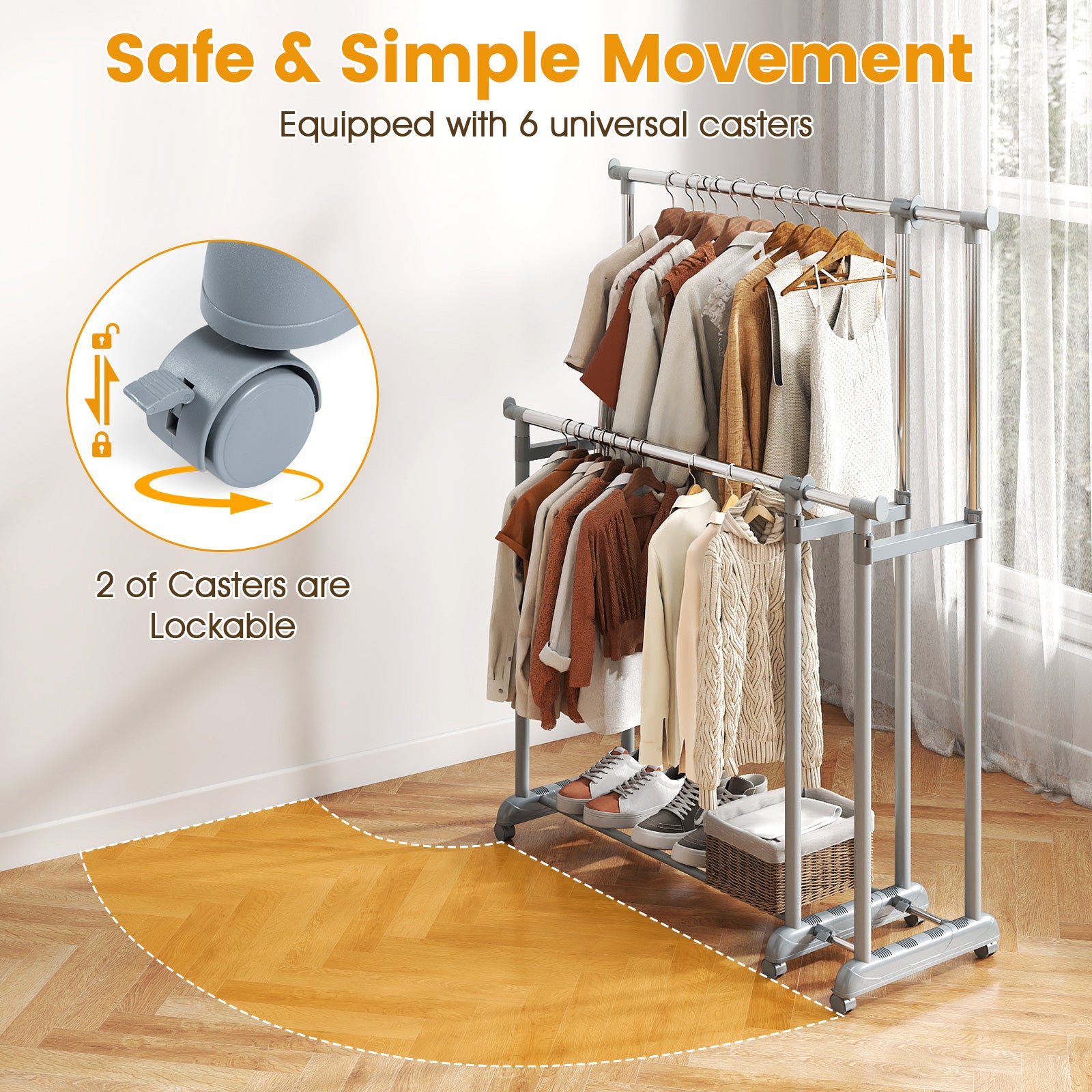 Double Rod Clothes Rack, Heavy-Duty Metal, Silver Clothing & Closet Storage at Gallery Canada