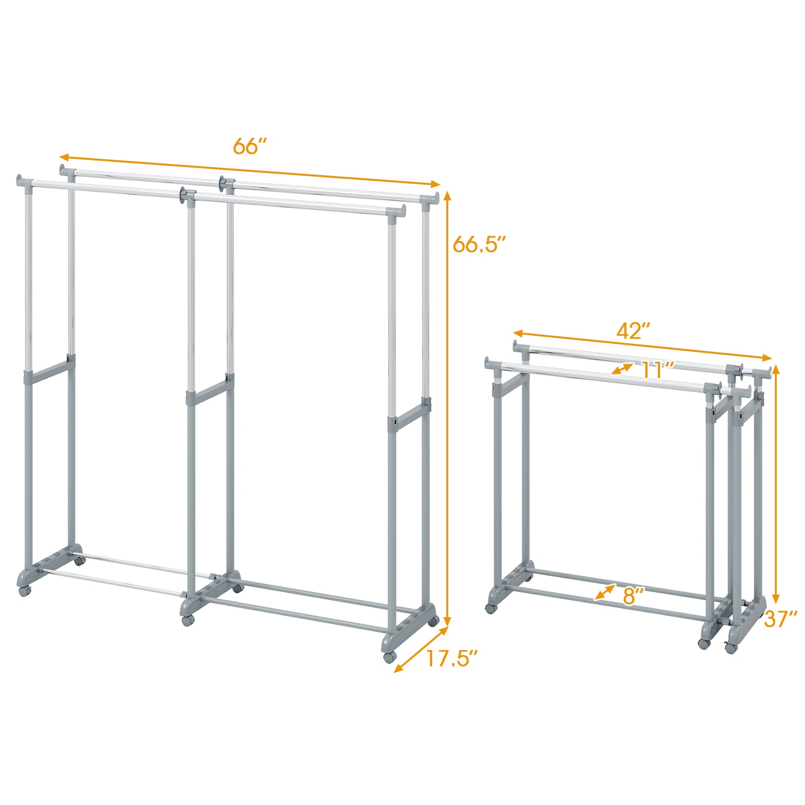 Double Rod Clothes Rack, Heavy-Duty Metal, Silver Clothing & Closet Storage at Gallery Canada
