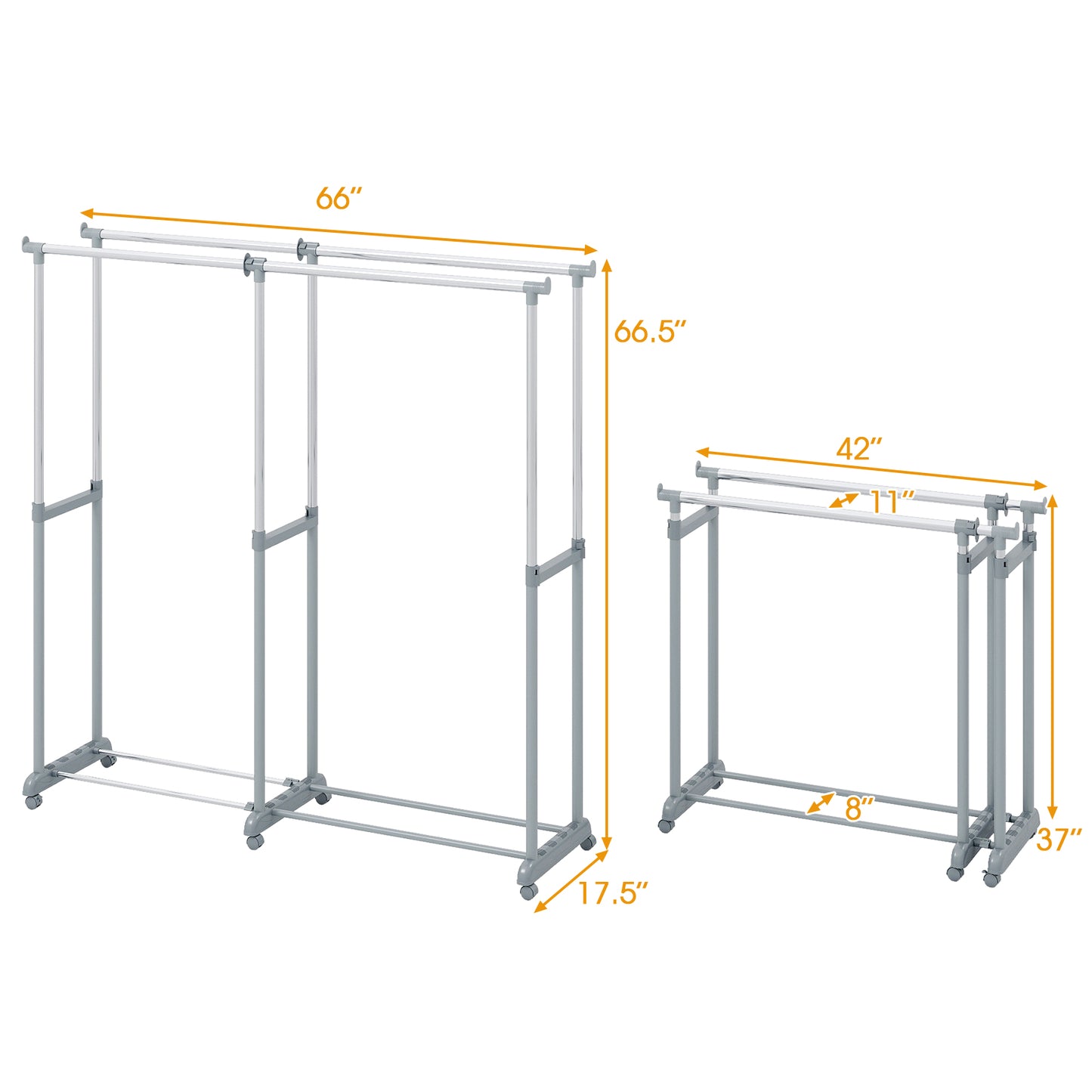 Double Rod Clothes Rack, Heavy-Duty Metal, Silver Clothing & Closet Storage at Gallery Canada