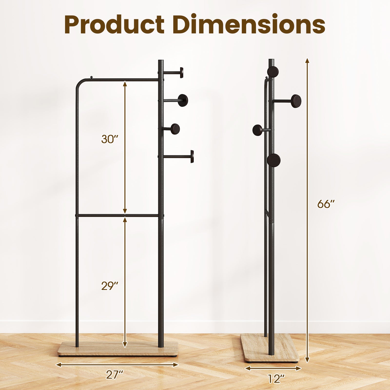 Double Rods Clothes Hanging Rack with Rubber Wood Hooks Coat Racks & Hall Trees at Gallery Canada