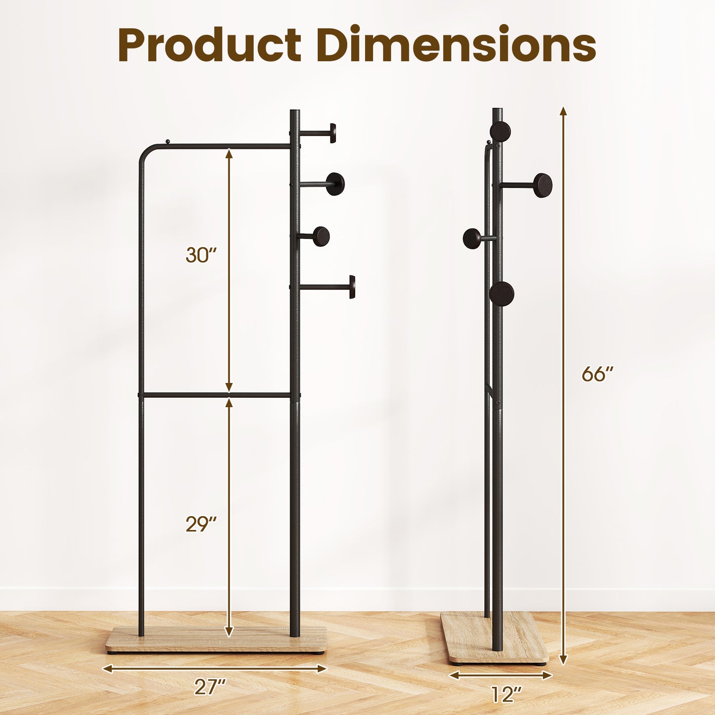Double Rods Clothes Hanging Rack with Rubber Wood Hooks Coat Racks & Hall Trees at Gallery Canada