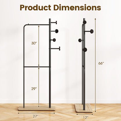 Double Rods Clothes Hanging Rack with Rubber Wood Hooks Coat Racks & Hall Trees at Gallery Canada