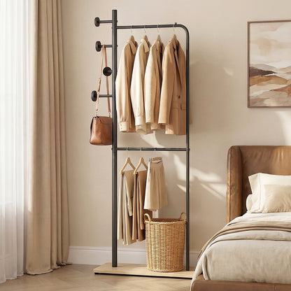 Double Rods Clothes Hanging Rack with Rubber Wood Hooks Coat Racks & Hall Trees at Gallery Canada