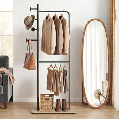 Double Rods Clothes Hanging Rack with Rubber Wood Hooks Coat Racks & Hall Trees at Gallery Canada