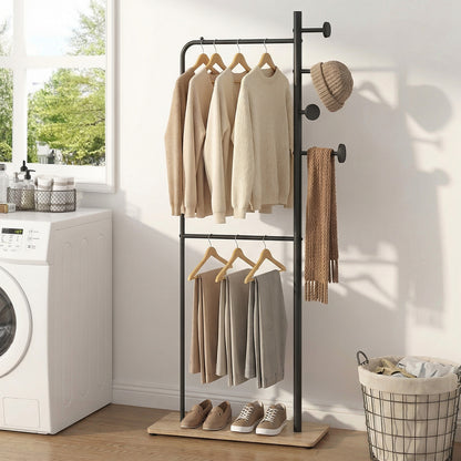 Double Rods Clothes Hanging Rack with Rubber Wood Hooks Coat Racks & Hall Trees at Gallery Canada