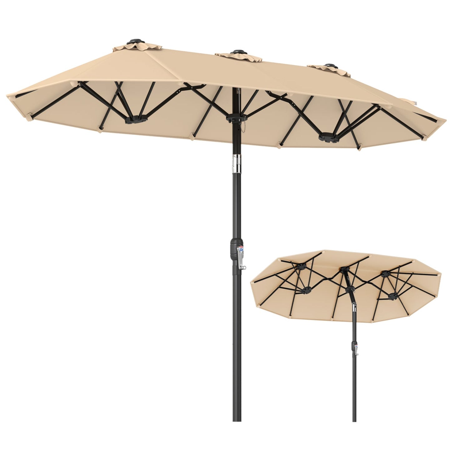 Double-Sided Patio Umbrella, Push Button Tilt, Beige Outdoor Umbrellas at Gallery Canada