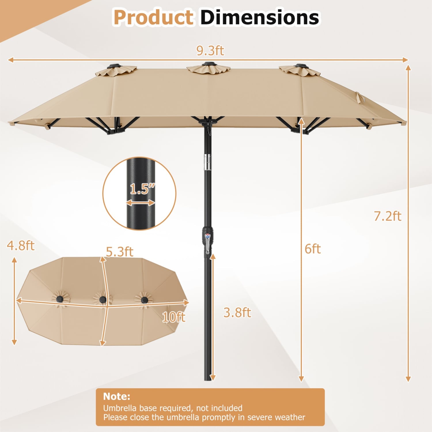 Double-Sided Patio Umbrella, Push Button Tilt, Beige Outdoor Umbrellas at Gallery Canada