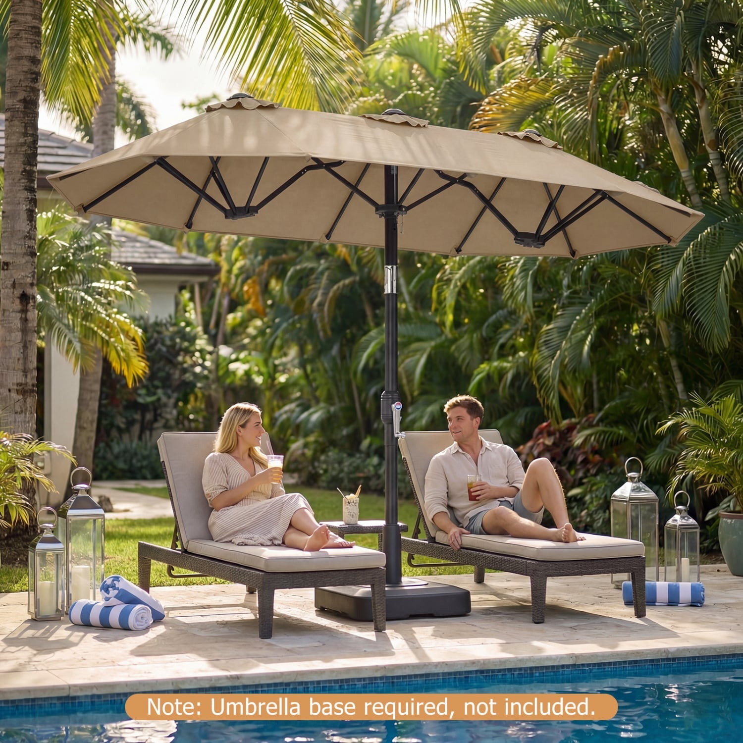 Double Sided Patio Umbrella, Push Button Tilt, Coffee Outdoor Umbrellas at Gallery Canada