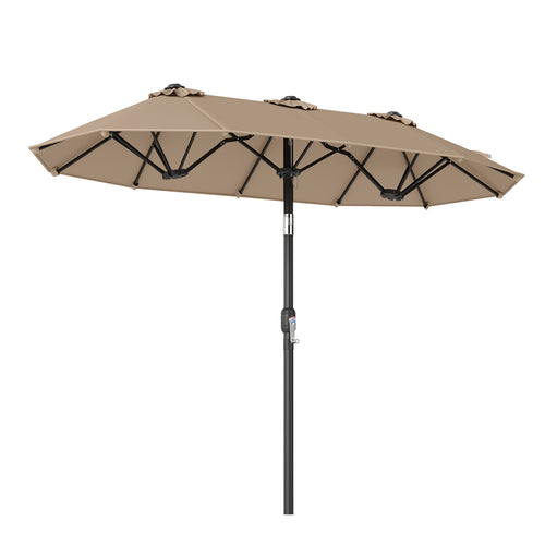 Double Sided Patio Umbrella, Push Button Tilt, Coffee