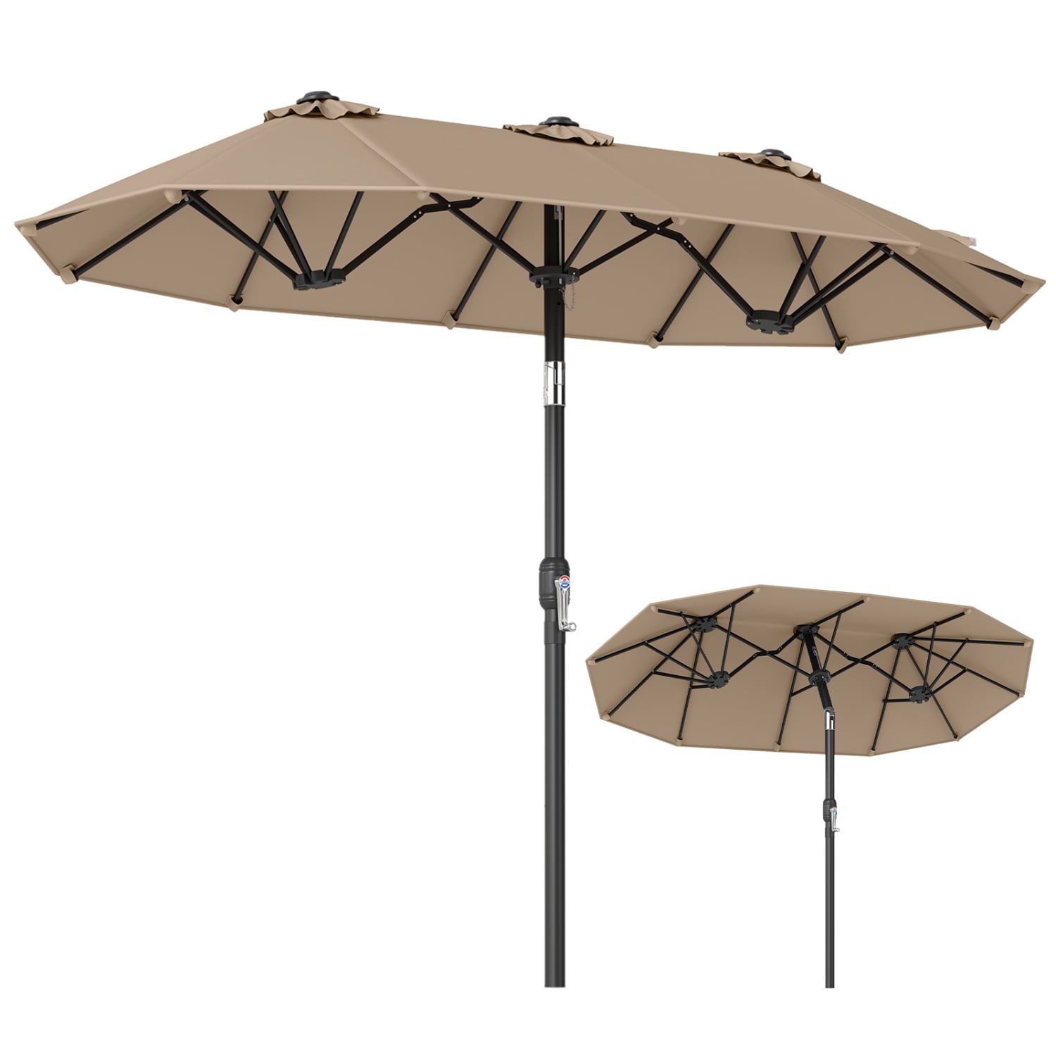 Double Sided Patio Umbrella, Push Button Tilt, Coffee Outdoor Umbrellas at Gallery Canada
