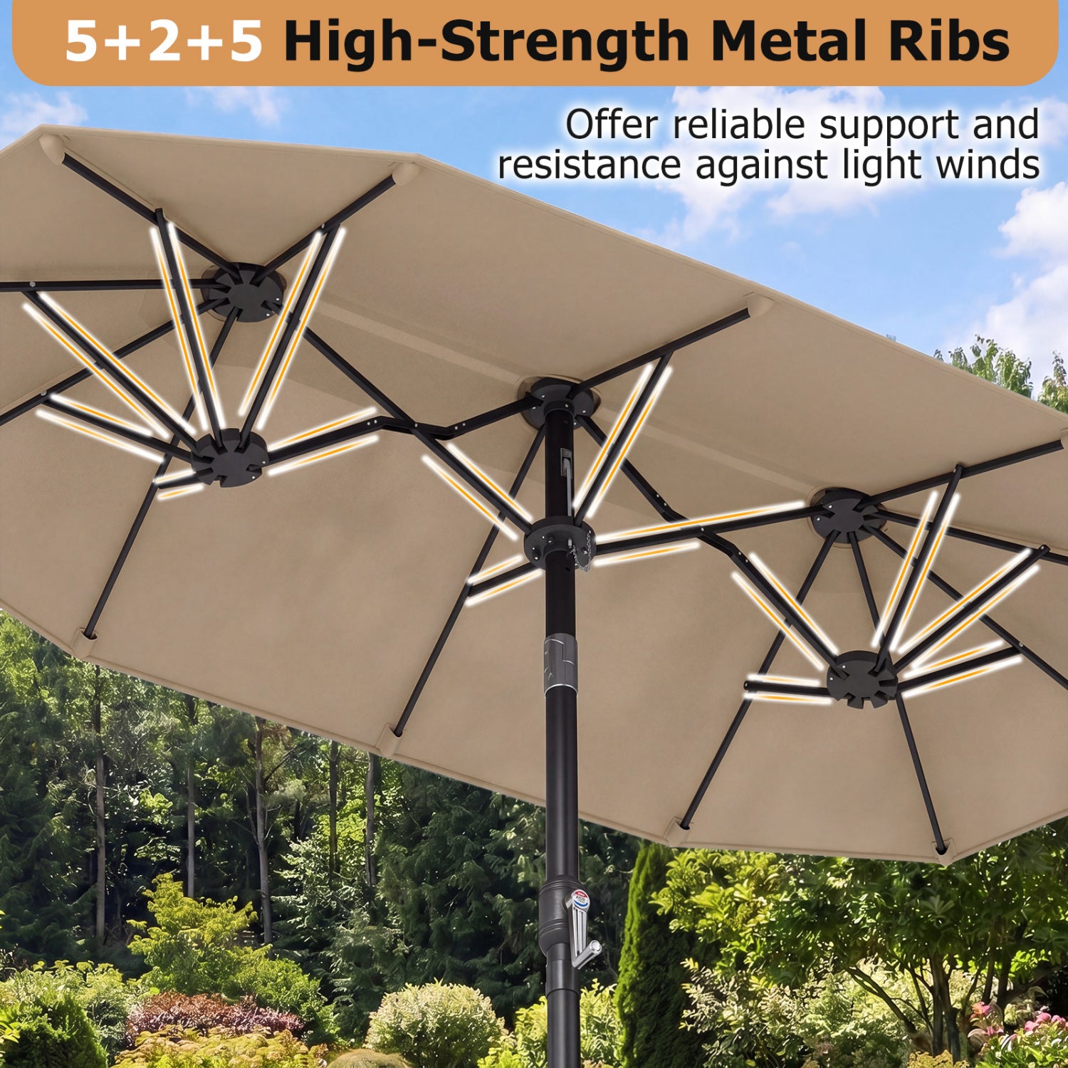 Double Sided Patio Umbrella, Push Button Tilt, Coffee Outdoor Umbrellas at Gallery Canada