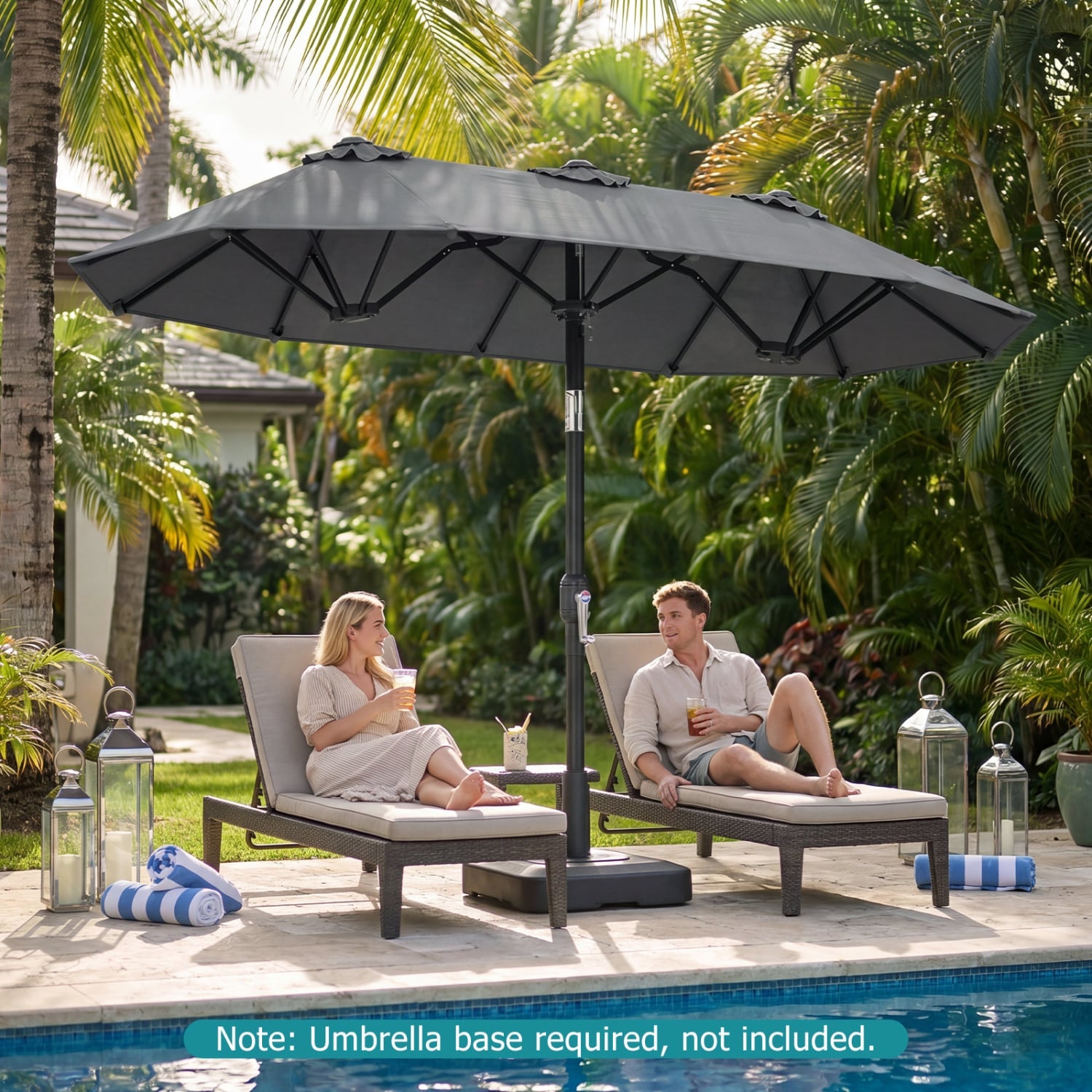 Double-Sided Patio Umbrella With Push Tilt, Gray Outdoor Umbrellas at Gallery Canada