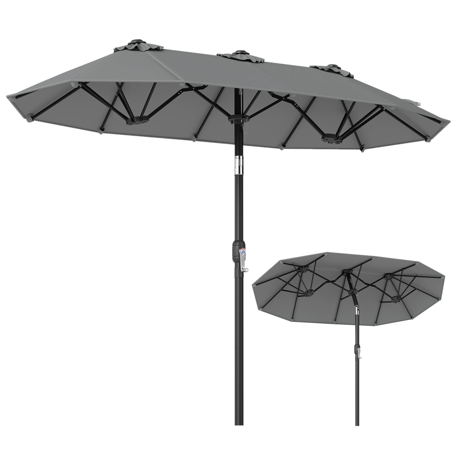 Double-Sided Patio Umbrella With Push Tilt, Gray Outdoor Umbrellas at Gallery Canada