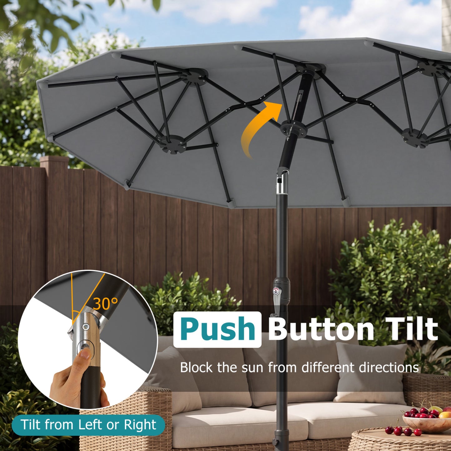 Double-Sided Patio Umbrella With Push Tilt, Gray Outdoor Umbrellas at Gallery Canada