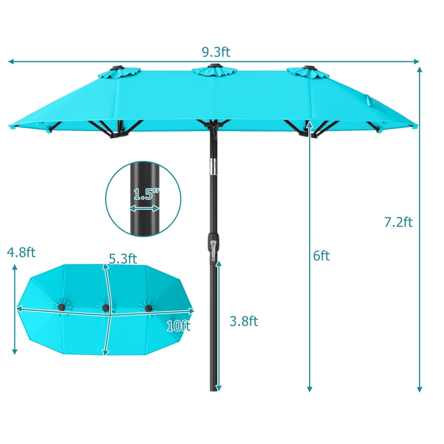 Double-Sided Patio Umbrella, Turquoise Outdoor Umbrellas at Gallery Canada