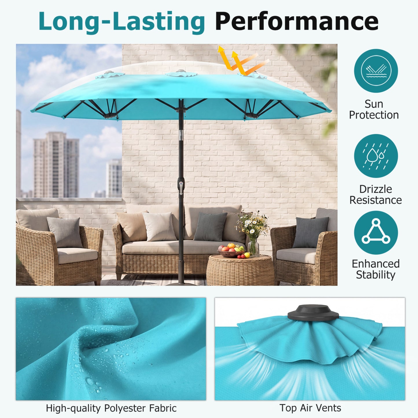 Double-Sided Patio Umbrella, Turquoise Outdoor Umbrellas at Gallery Canada