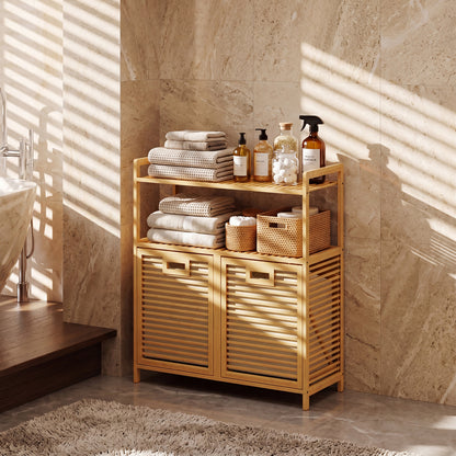 Double Tilt Out Laundry Hamper, 2 Shelves, Natural