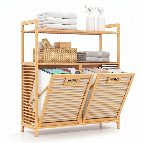 Double Tilt Out Laundry Hamper, 2 Shelves, Natural