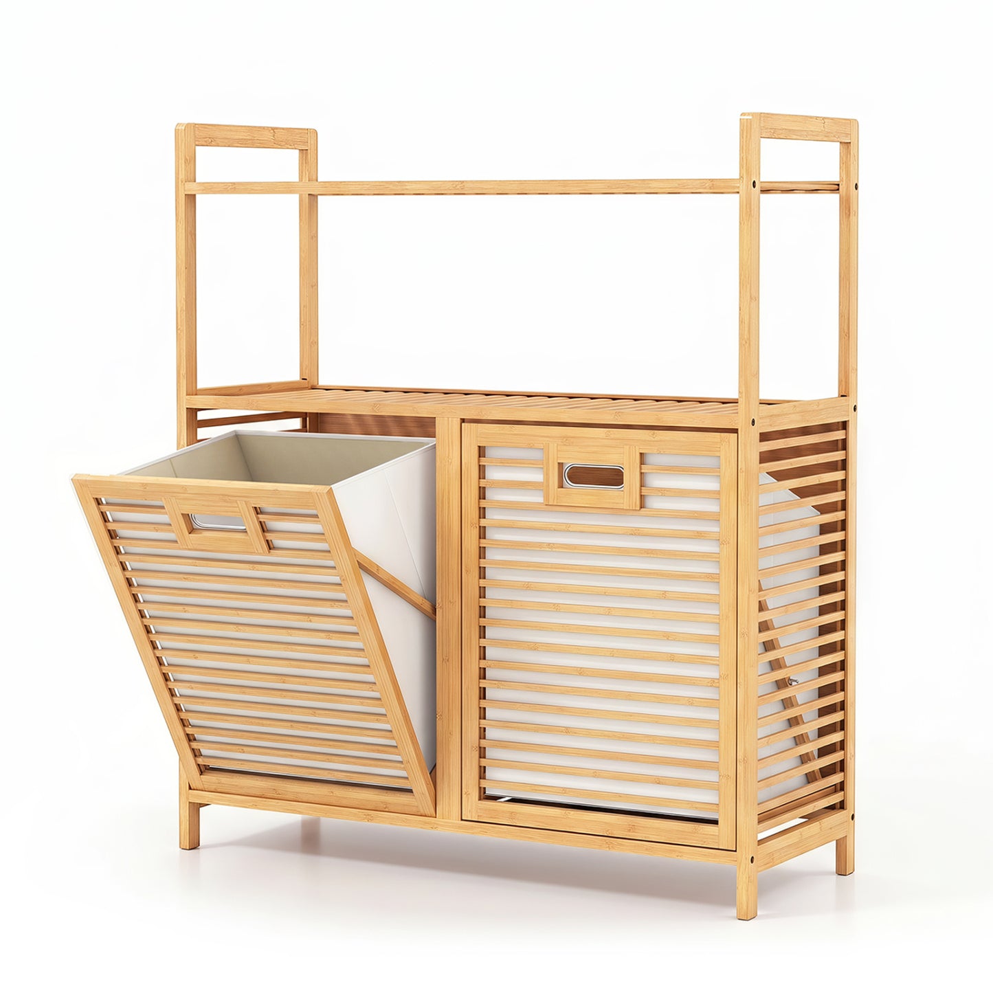 Double Tilt Out Laundry Hamper, 2 Shelves, Natural