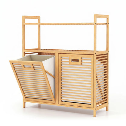 Double Tilt Out Laundry Hamper, 2 Shelves, Natural