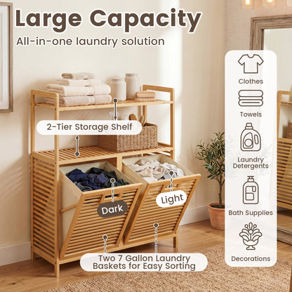 Double Tilt Out Laundry Hamper, 2 Shelves, Natural