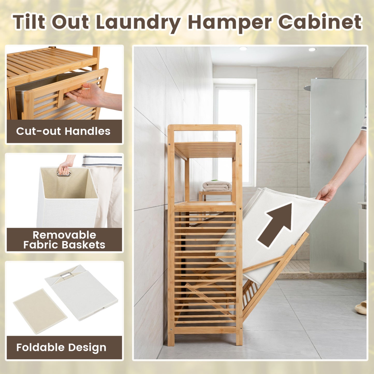 Double Tilt Out Laundry Hamper, 2 Shelves, Natural