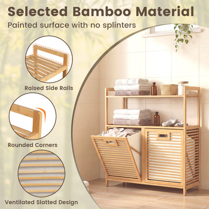 Double Tilt Out Laundry Hamper, 2 Shelves, Natural